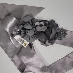David's Bridal Sophisticated Gray Floral Satin Sash Belt Accessory
